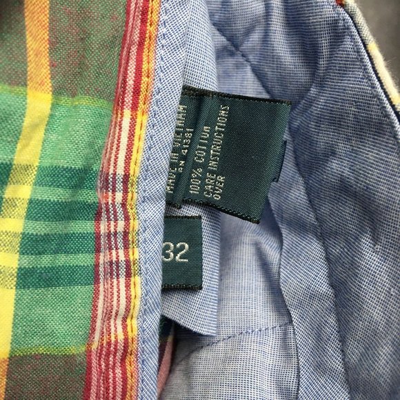 Polo Mens Plaid‎ India Madras Shorts sz 32 Red Green Classic Fit Cotton Quilted - Picture 5 of 9